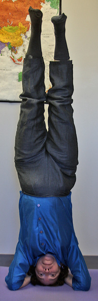 Robbi Nester doing the headstand described in her poem Robbi Nester headstand